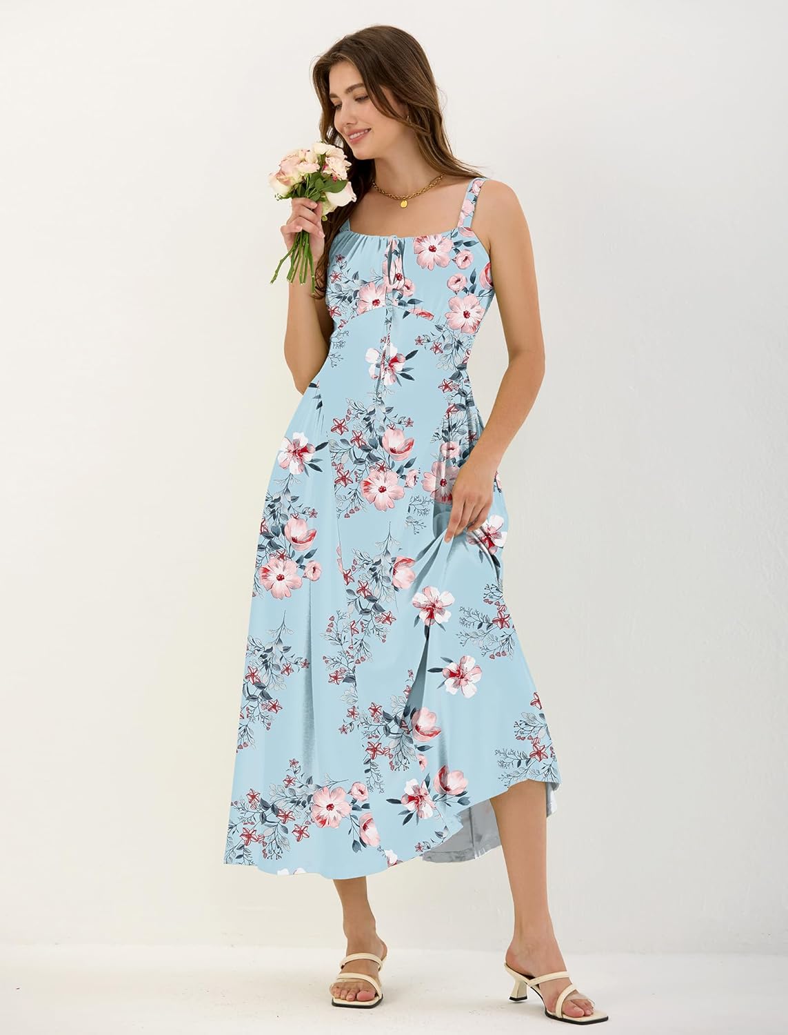 ZAFUL Women Floral Corset Dress Summer Wedding Guest Dresses Flowy A Line Midi Sundress with Pockets - Image 4