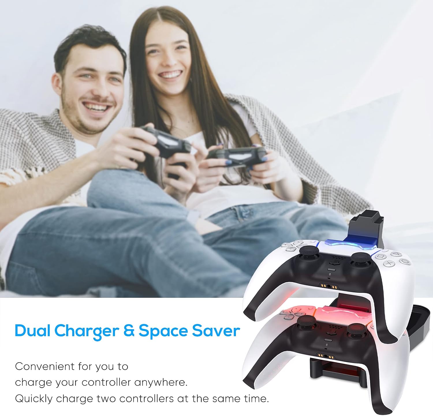 Charger Compatible with PS5 Controller, YUANHOT Charging Station with Dual USB C Ports & LED Indicator - Black