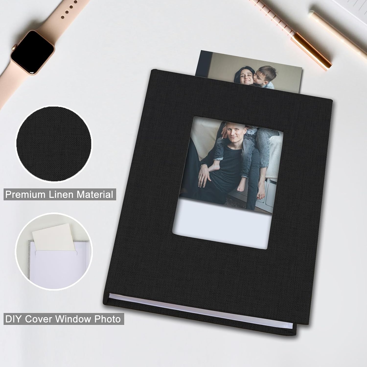 Photo Albums 4x6 Pictures, Polaroid Photos Album Book, Photo Book Small Linen Cover Photo Album, 50 Page Holds 100 Pictures, Photobook for Valentines Day, Anniversary, Vacations, Wedding Baby Black