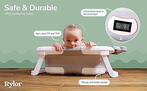 Miniatura 2 de Rylor Baby Bathtub for Newborns & Infants 0-12 Months - Foldable, Compact, Non-Slip Bath Tub with Adjustable Cushion - Safe & Comfortable Bath Seat