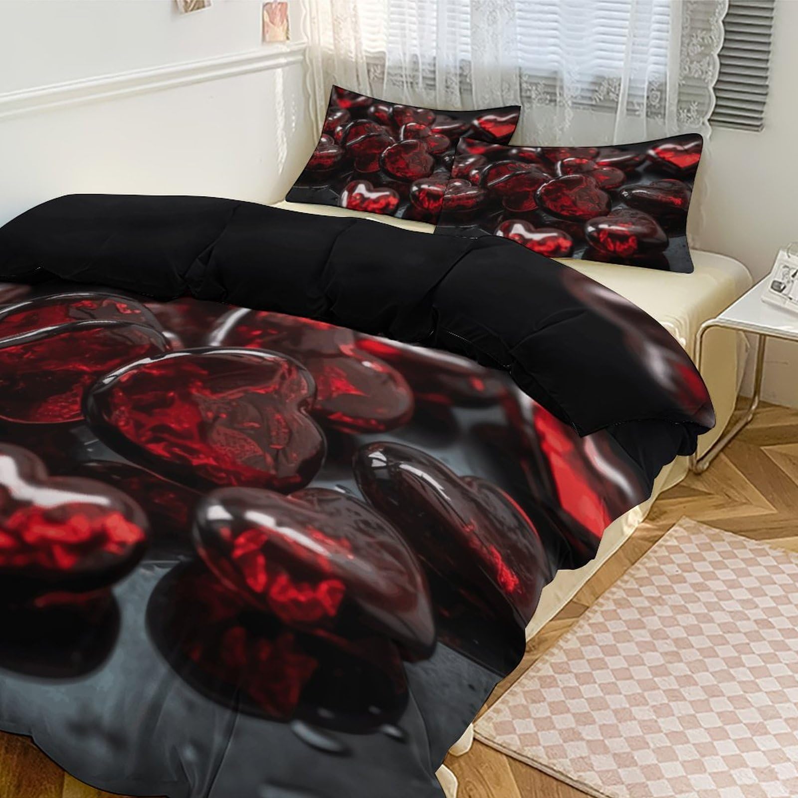 Parure de lit 3 pièces motif rouge pour transformer l'ambiance de votre chambre à coucher