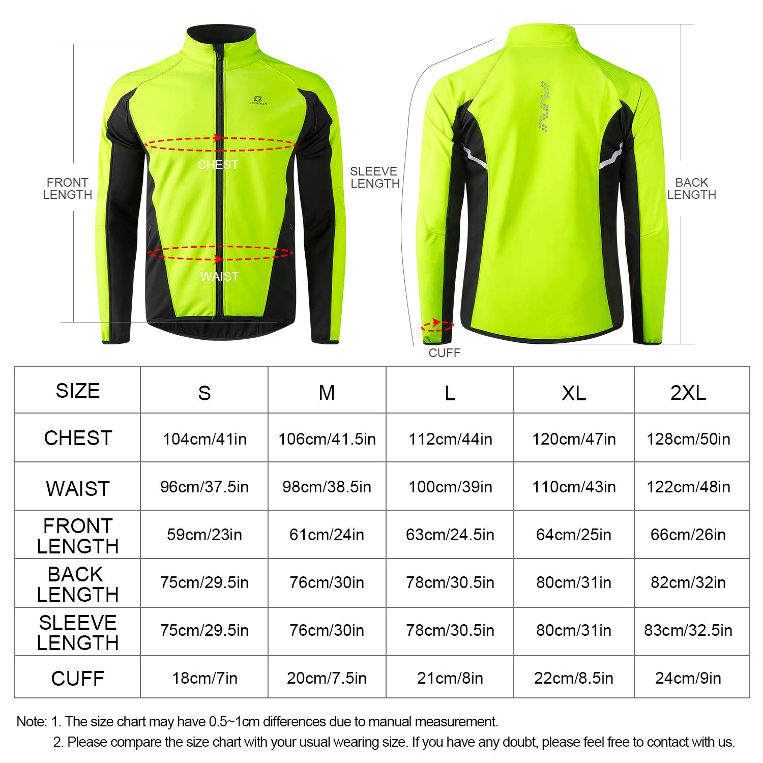 LAMEDA Veste Homme Hiver Chaud Blouson Homme Impermeable Manteau Homme Hiver Coupe-vent pour Randonné, Travail, Cyclisme, Velo, VTT, Running, Excercice, Alpinisme Noir&Vert