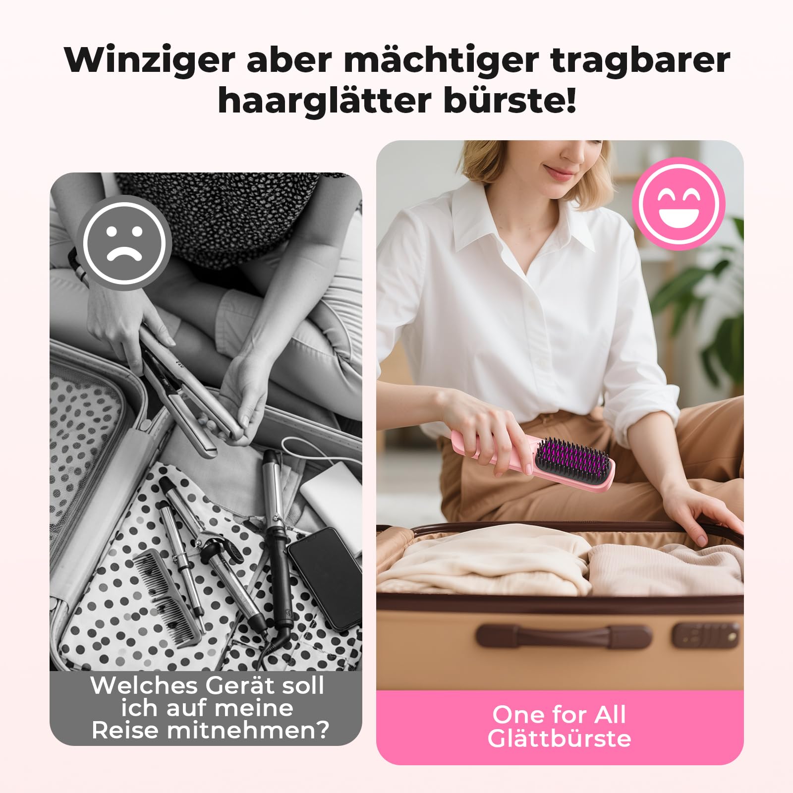 Bopcal Glättbürste 2 in 1-10000mAh Haarglätter Bürste mit Millionen Negative Ionen, Wiederaufladbare Glättungsbürste Verhindert Haarziehen, Tragbare Mini Glätteisen für Reise, 6 Wärmestufen