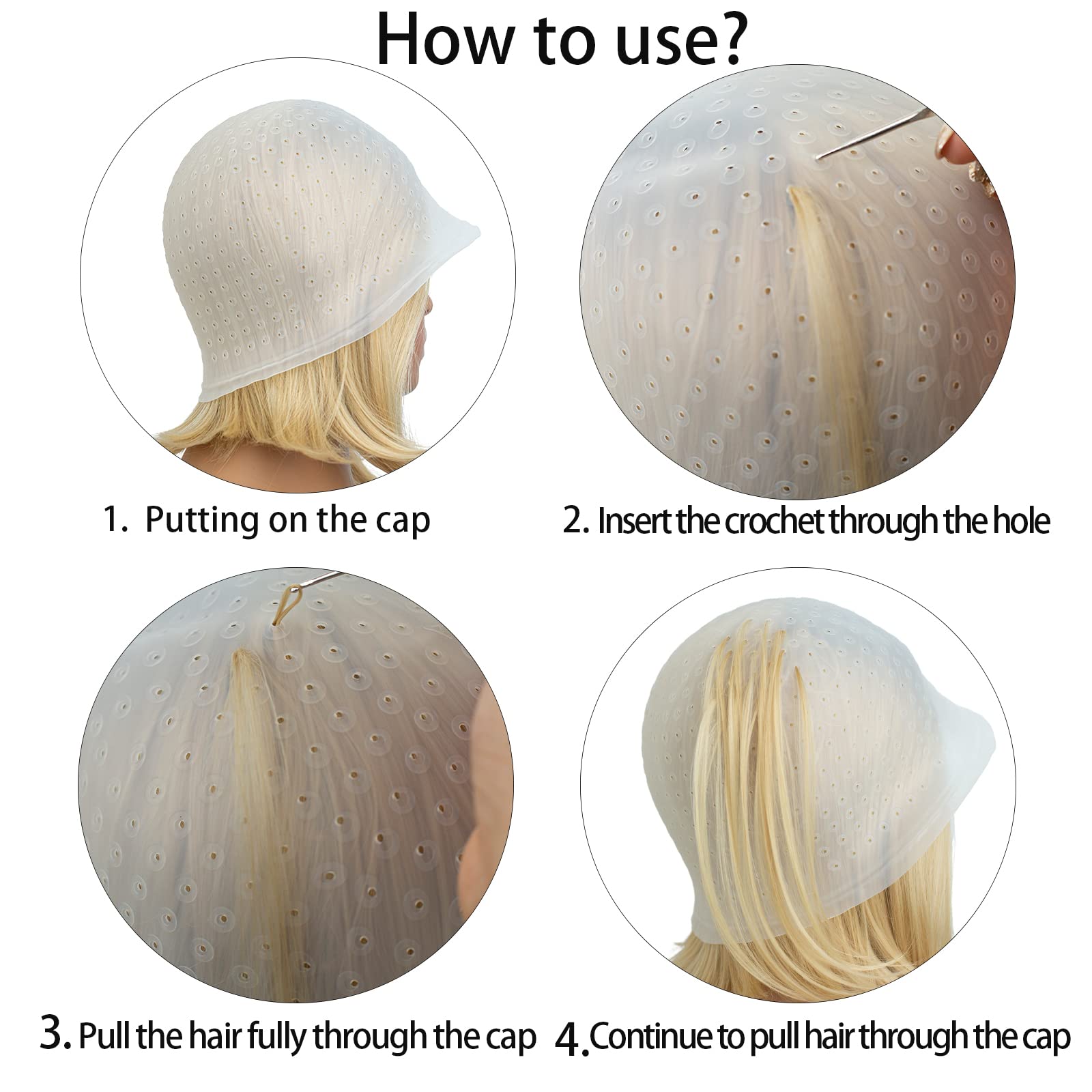 Pre-perforado con agujeros de silicona para el cabello, juego de color de cabello profesional reutilizable con gancho, herramientas de teñido de peluquería para mujeres y hombres 5