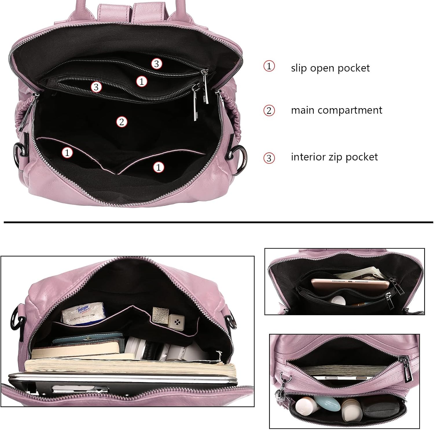 Uromee Travel Backpack Purse for Women Vegan Leather Ladies Fashion Tassel Shoulder Bag Convertible 0243 Light Purple A - Image 5