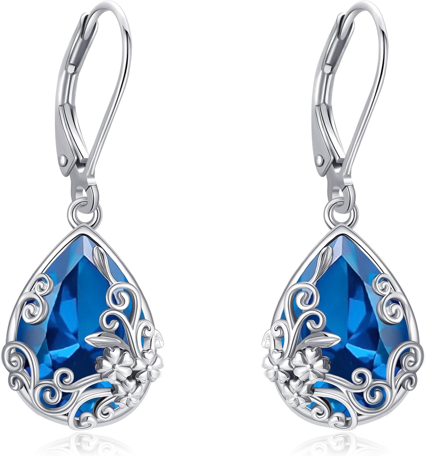 Filigree Birthstone Earrings 925 Sterling Silver Birthstone Dangle Earrings Crystal Jewelry Birthday Gifts For Her