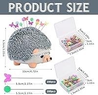 Vista 4 de Fteven Kit de 200 Piezas de Alfileres Rectos de Cabeza Plana con Alfiletero Erizo, Alfiletero Grande con Caja de Almacenamiento Transparente