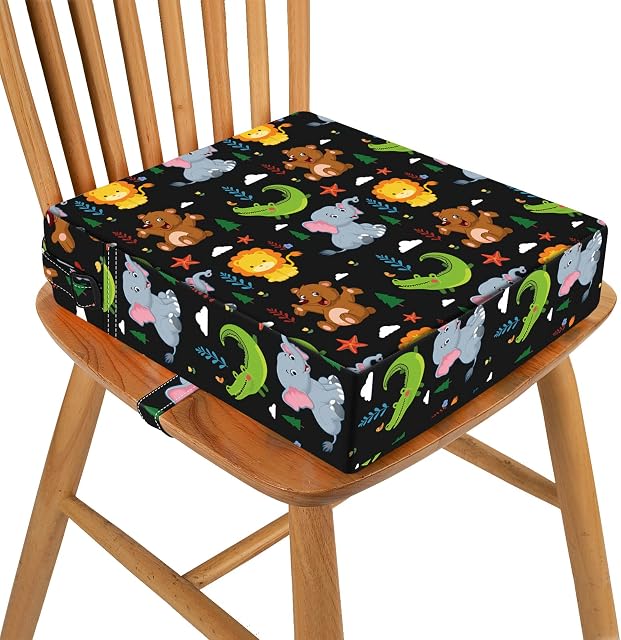 Booster Seat Dining Chair, Stronger Support Non-Slip Bottom Double Safe Straps Chair Booster Seat Toddler, Portable Travel Increasing Cushion (Black)