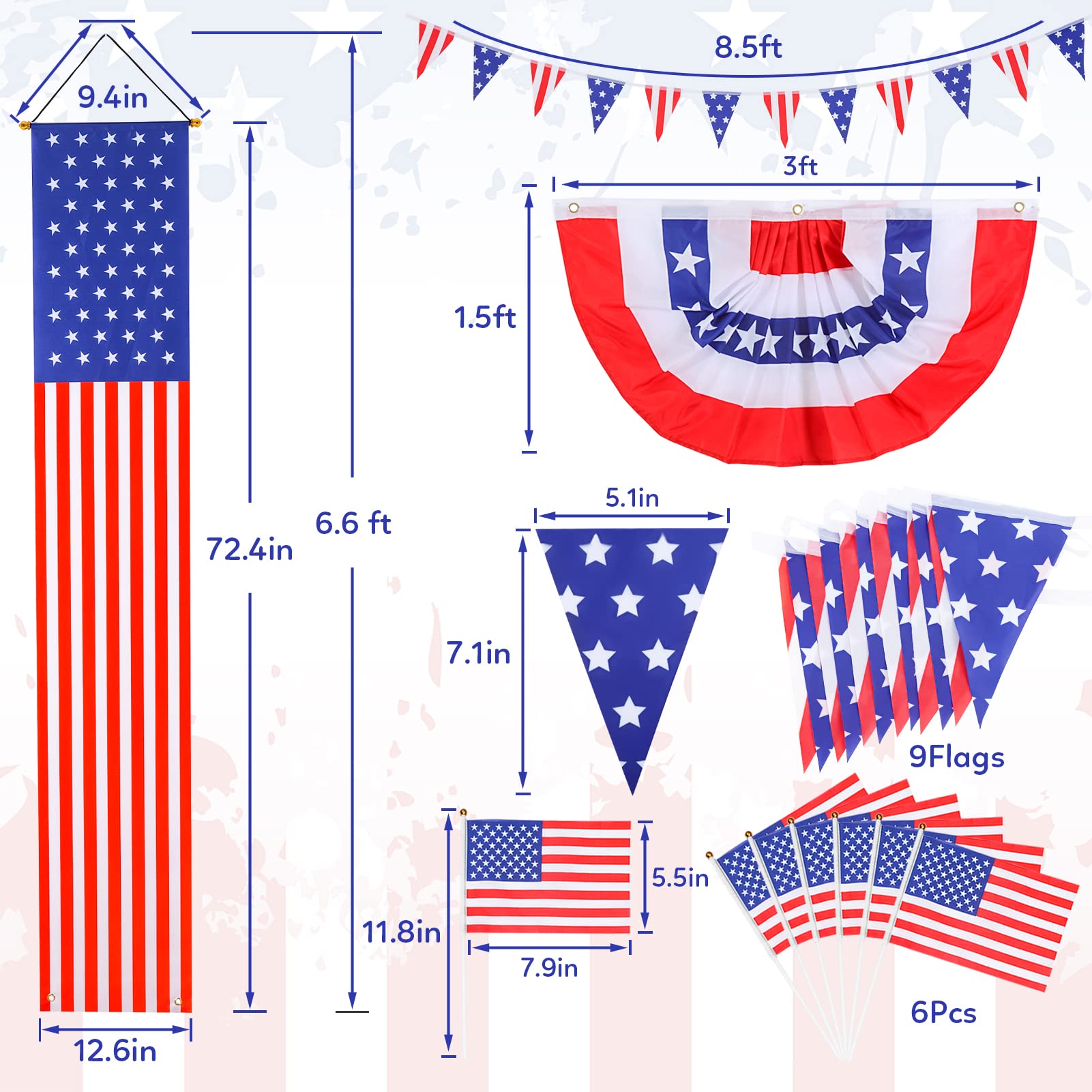 Julysgift US-Fanflaggen, 4 Stück, Plissiert, Je 90 X 50 Cm – Patriotische Dekoration Für 4. Juli, Innen & Außen