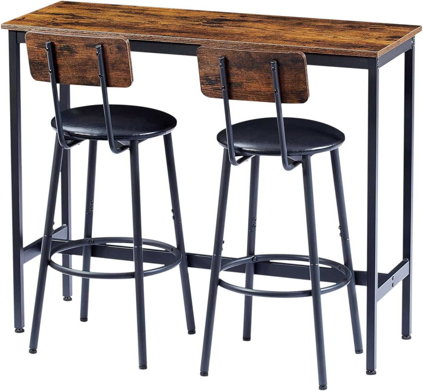 Bar Table for 2,3 Piece Industrial Bar Table and 2 Bar Stools with PU Leather Backrest,Counter Height Kitchen Dining Table with Chairs for Dining Room,Space Saving Breakfast Bar,Rustic Brown