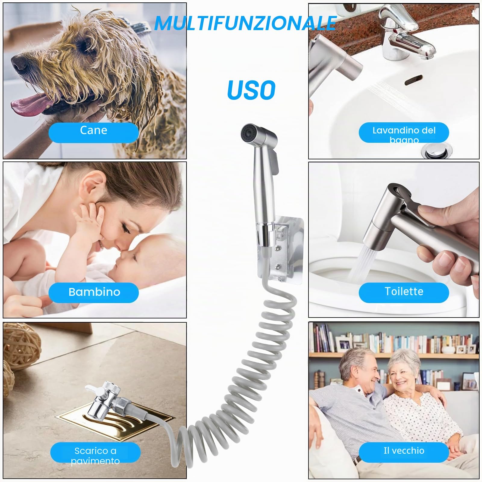 1 pz Tubo doccia telescopico, 3m Tubo doccia con set doccetta bidet 1 nastro adesivo per spruzzatore, bidet per toilette, lavandino, rubinetto
