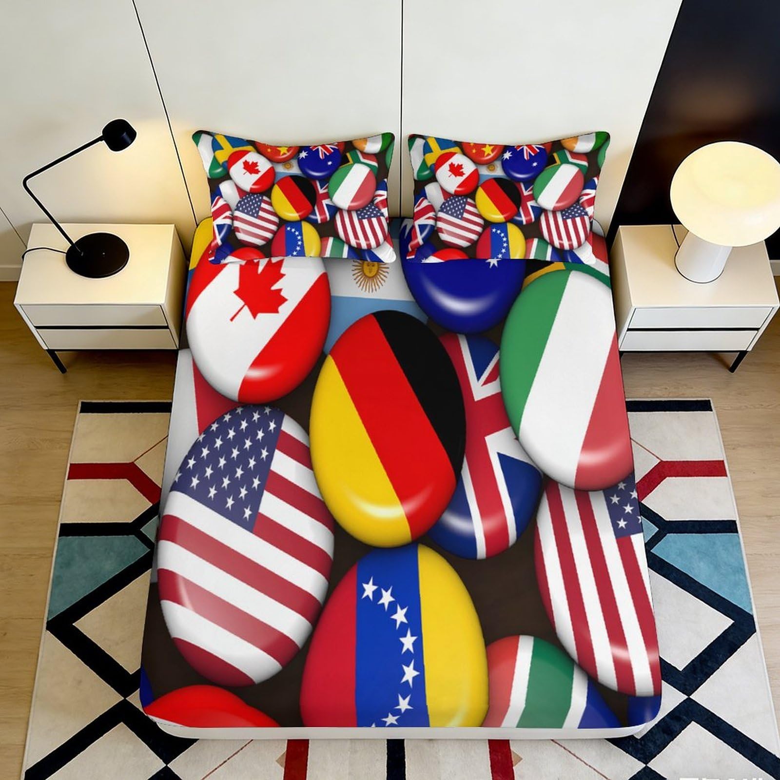 3D Printed Flag Pattern Fitted Sheet Microfiber Soft Bed Cover for Bedroom Dorm Mattress Protection Decor 90x200x25cm