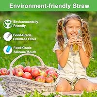 Vista 6 de Kynup Paquete de 4 popotes reutilizables, pajitas de metal con piezas de silicona, popotes de viaje con estuche, llavero, cepillos de limpieza