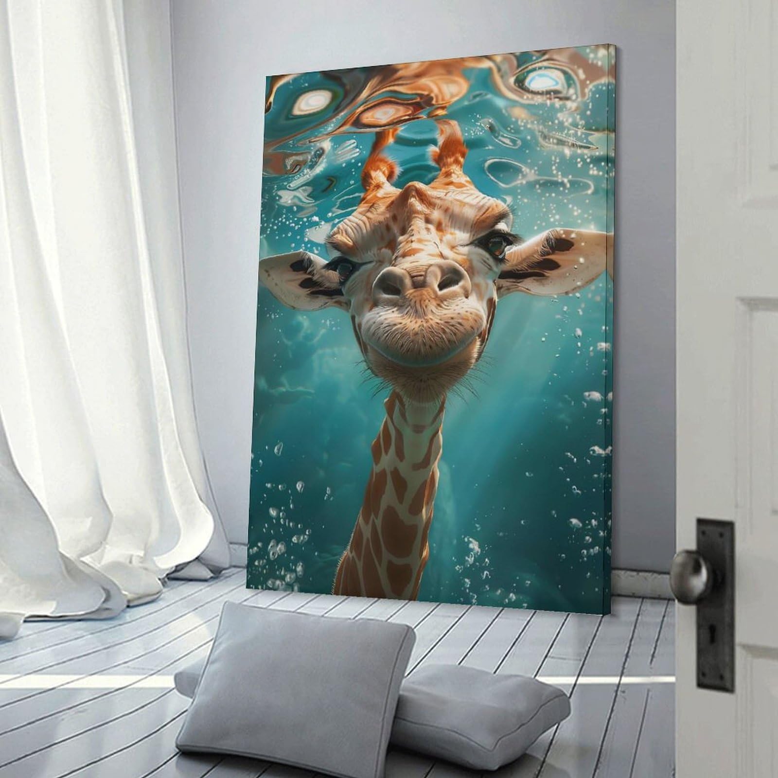Junmoney Giraffe Sea Hanging Wall Art, 20x30inch(50x75cm), for Bedroom, Guest Room Or Reading Nook, Home Artwork with A Soft Interior Feel