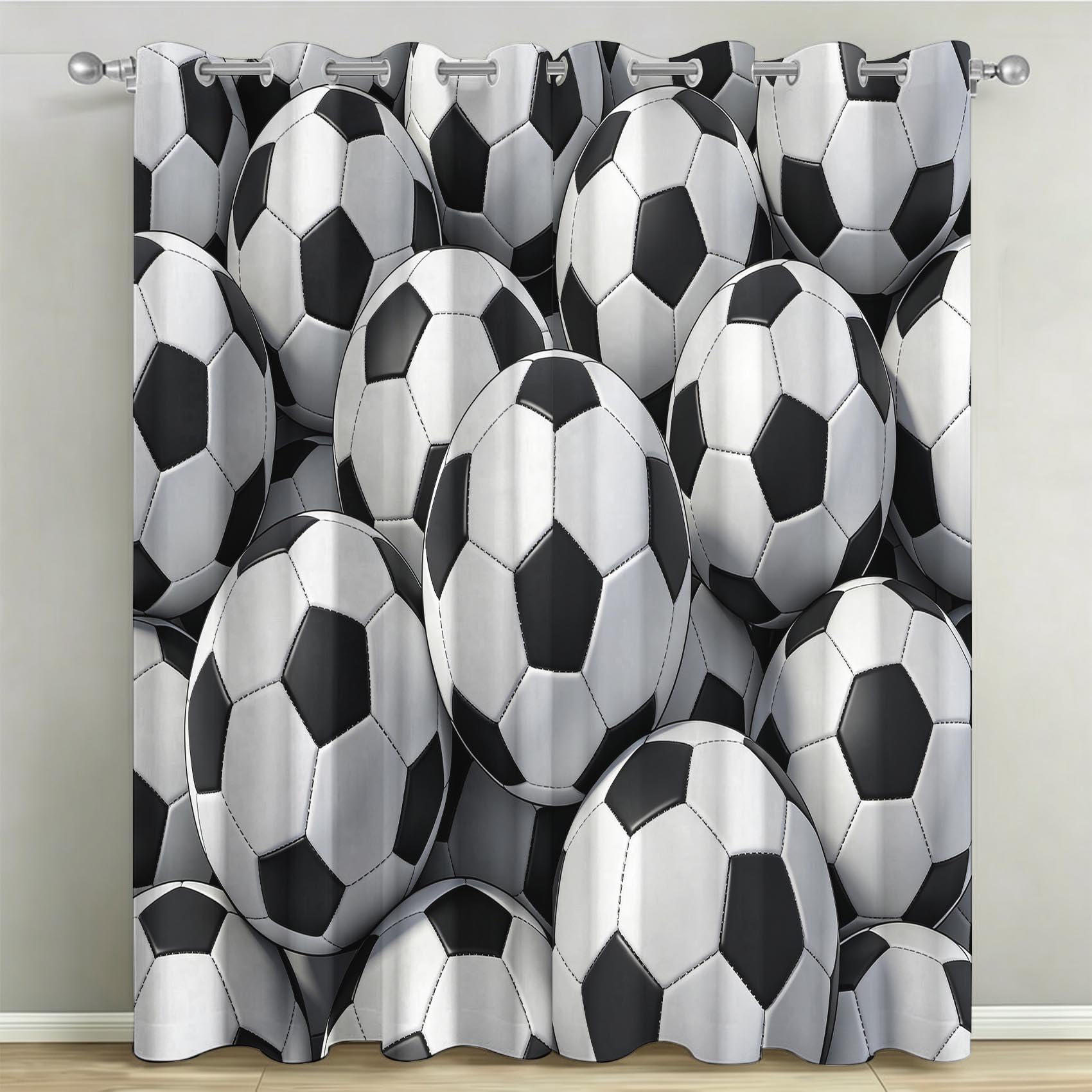 Fußballmuster Vorhänge Blickdicht mit Ösen H 200 x B 100 cm 2er Set