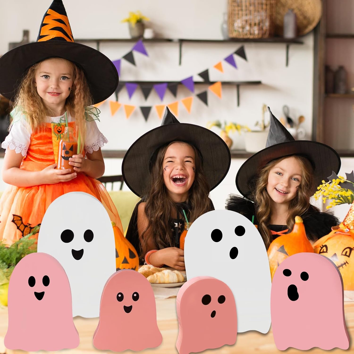 Halloween Wooden Decorations - Cute Ghost Decor Indoor Table Home Office image 5