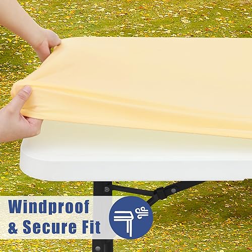 Miniatura 66 de Paquete de 4 manteles rectangulares de elastano de 6 pies, elásticos y ajustables para pícnic, elásticos y lavables para exteriores, campamentos