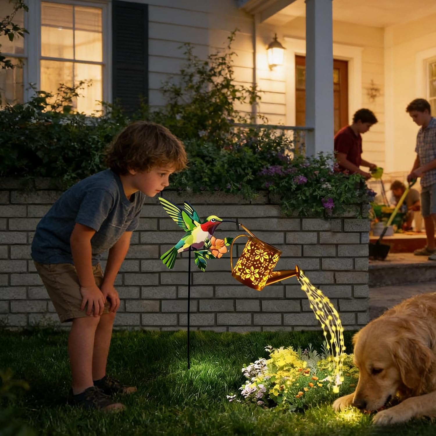 Watering Can Solar Lights Outdoor - Garden Solar Lighting Decor - Weatherproof Hummingbird Watering Can Lanterns,for Backyard Patio Lawn Walkway Pathway Landscaping