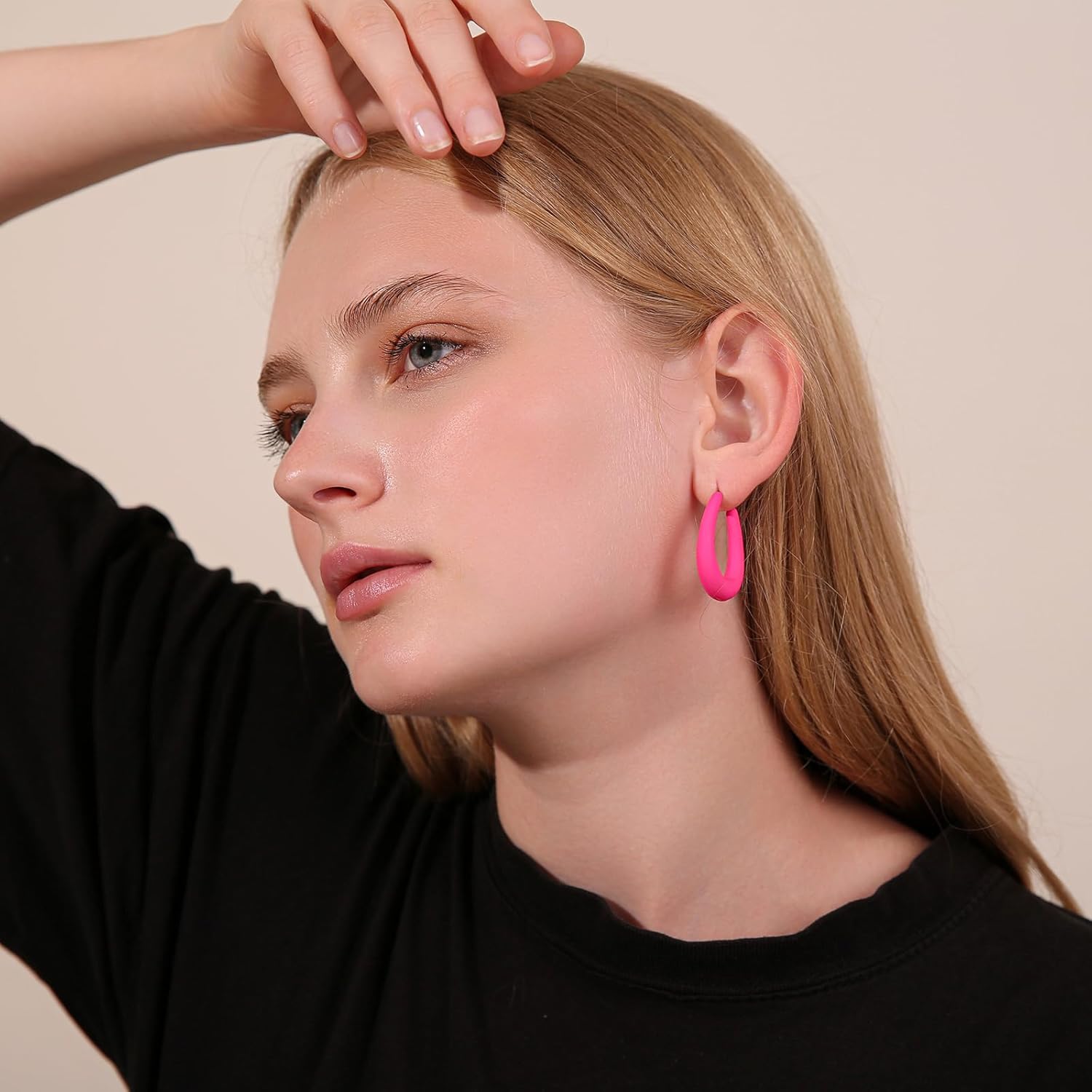 Acrylic Teardrop Hoop Earrings for Women, Colorful Oval Statement Earrings Lightweight Trendy Jewelry - Image 3