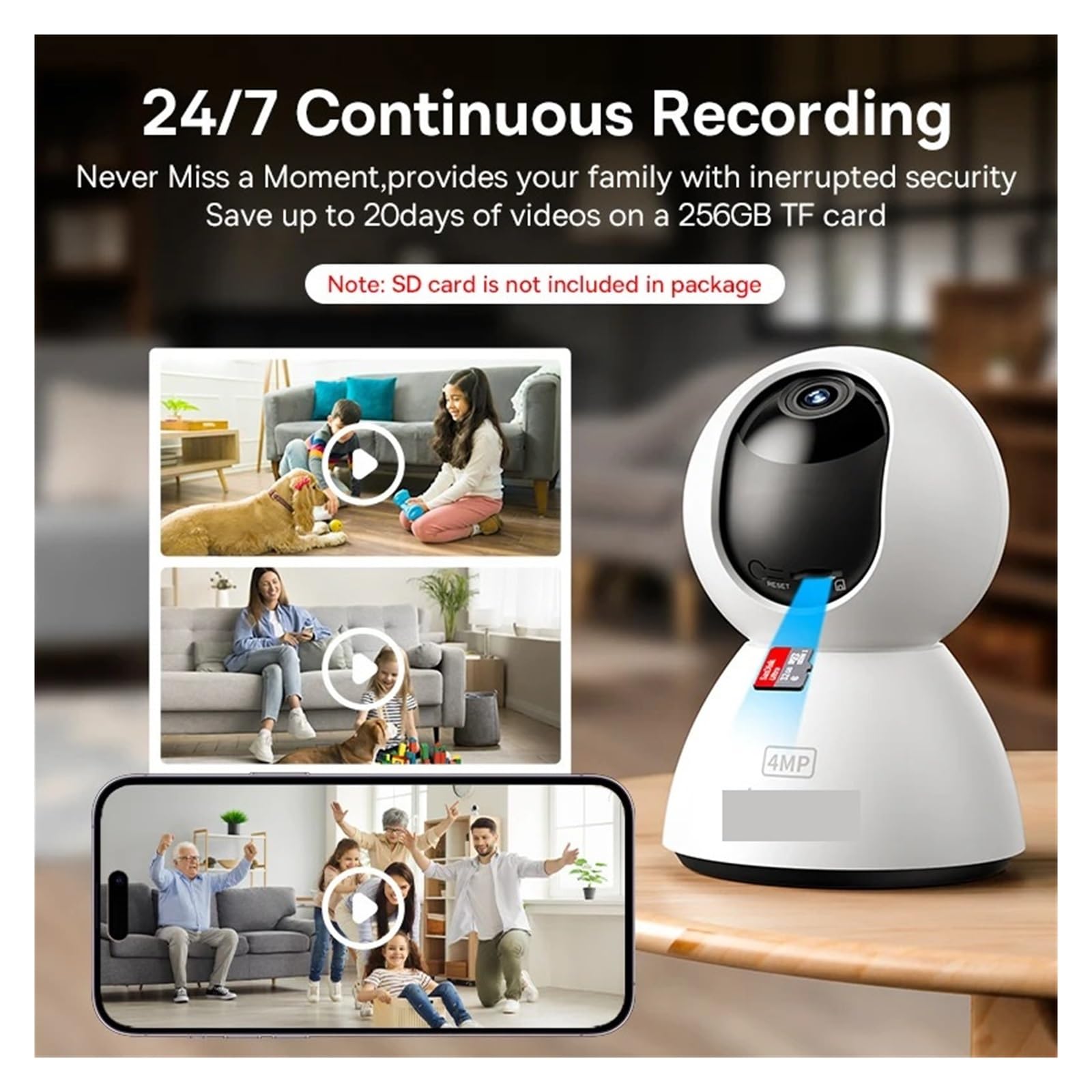 Caméra de surveillance de sécurité à domicile IP WiFi PT intérieure