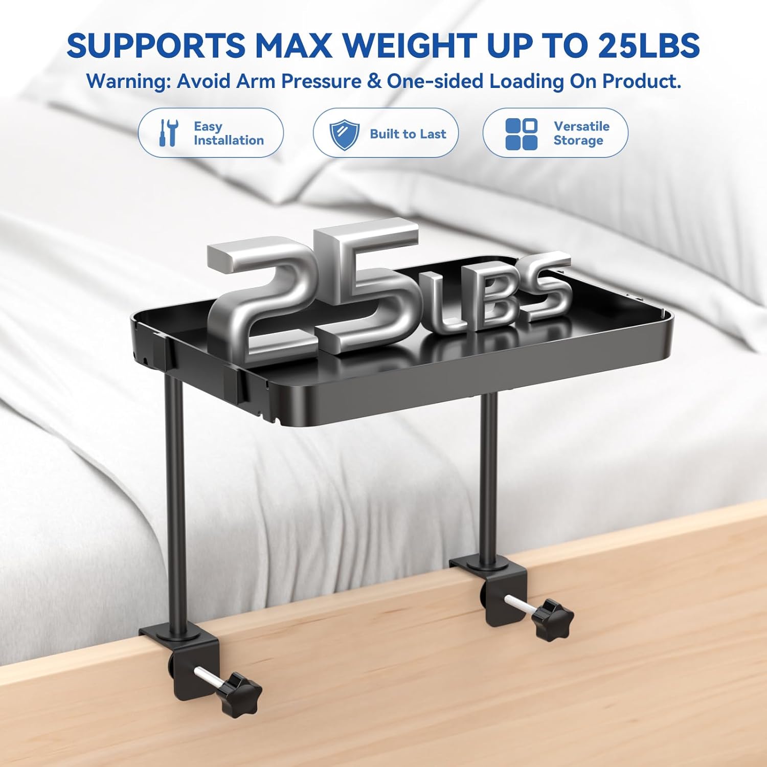 Bedside Shelf Bunk Bed Shelf for Top Bunk Clip on Bedside Table Tray Loft Nightstand Attachable Bedside Table Cup Holder Headboard Organizer Attachment 2 Height College Dorm Room Bed Accessories Black