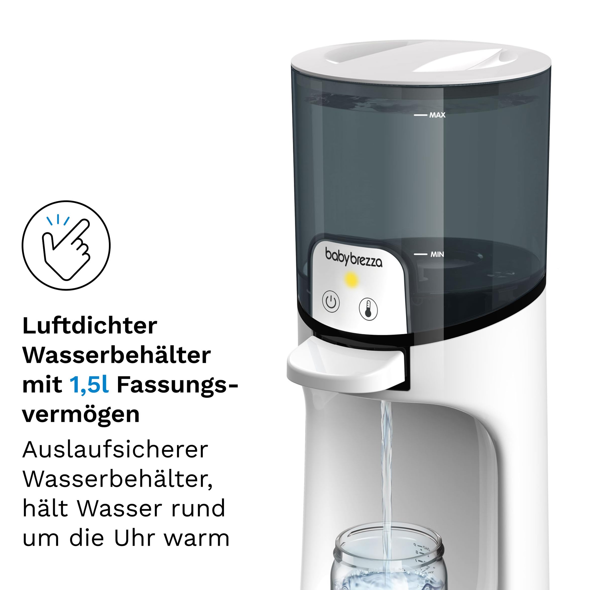 Baby Brezza Instant Water Warmer – Flaschenwärmer für Babyflaschen, sofort warmes Wasser für Babynahrung, 3 Temperaturen (22/37/40°C), ideal für Nachtfütterung & Säuglingsnahrung