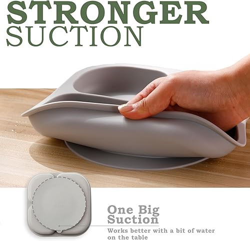 Miniatura 5 de Hoolerry Juego de 12 platos para niños pequeños, tenedor, cuchara, juego de alimentación de silicona, platos de succión para bebés, suministros de