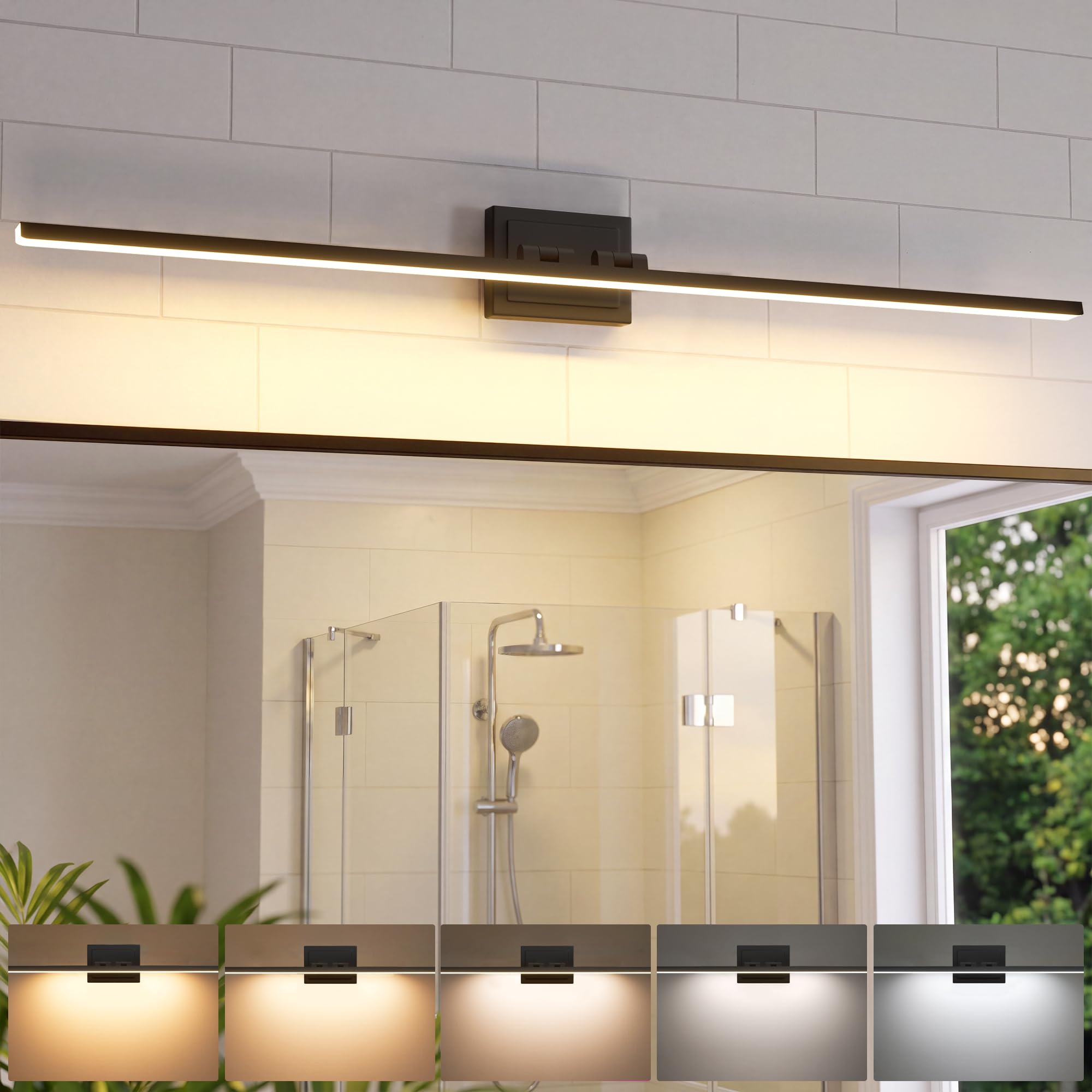 NIORSUN 48 Inch Modern Bathroom Light Fixture, 30W 5CCT Dimmable LED Black Bathroom Vanity Lights Over Mirror, Vanity Lights for Bathrooms Restroom Mirror- ETL Certified