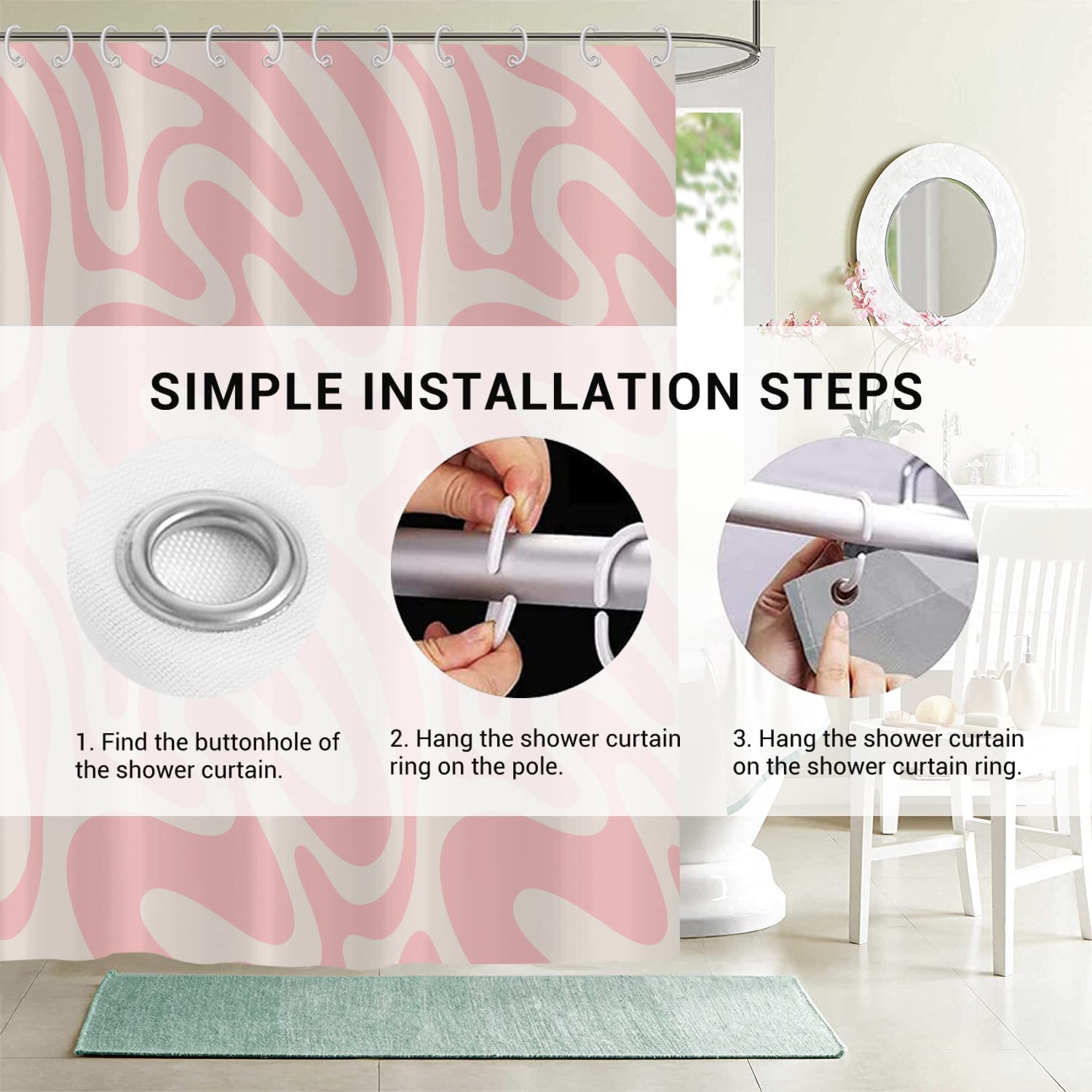 GCIREC Duschvorhang 180x220cm - Pink Weiß Ombre Design Wasserdicht