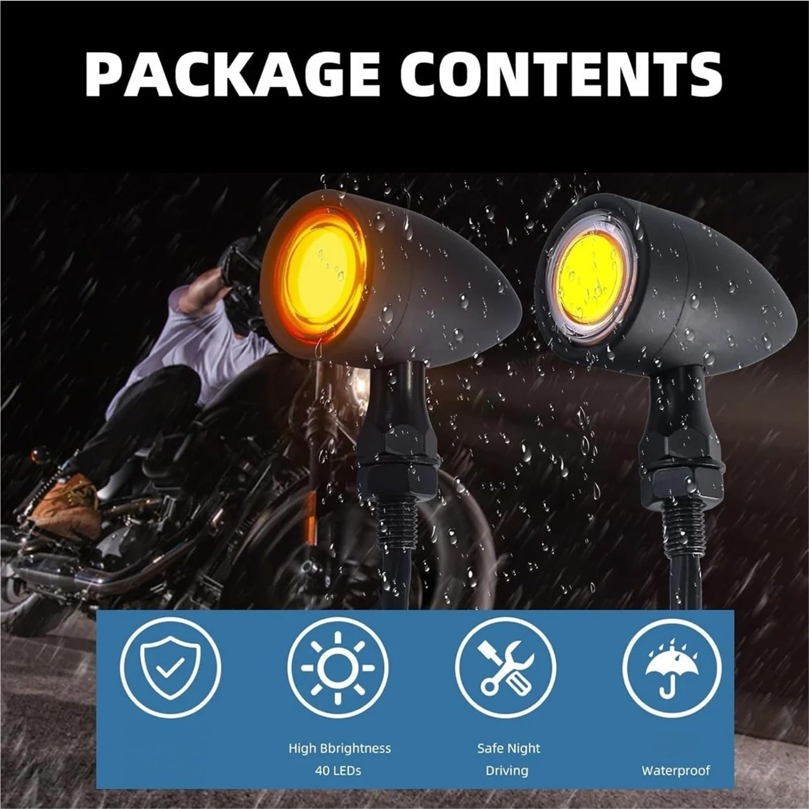 Indicador tipo bala motocicleta delantero para LED para Chopper Bobber