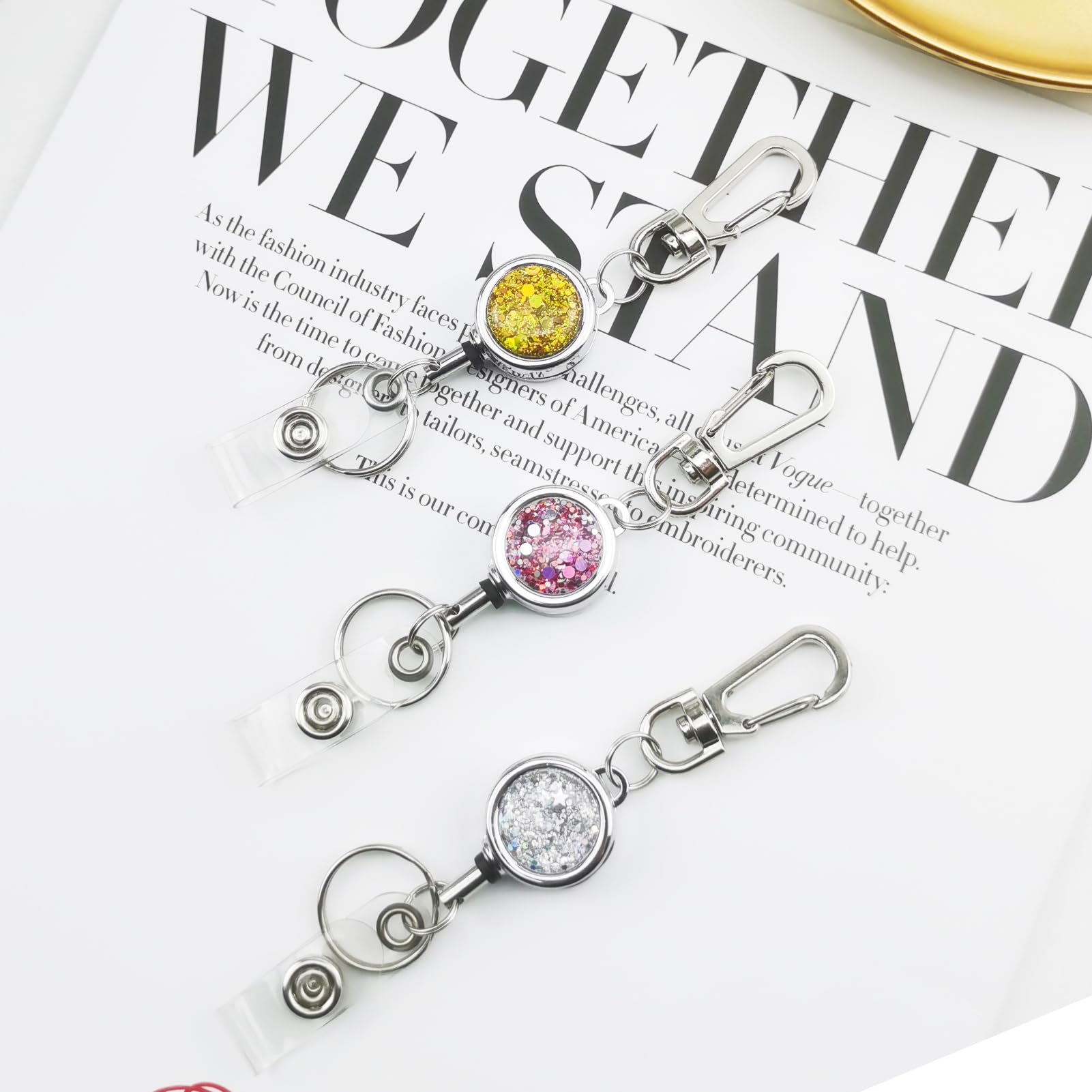 bolimoss 3 Pack Retractable ID Badge Reels with Glittery Shiny Design - Image 4
