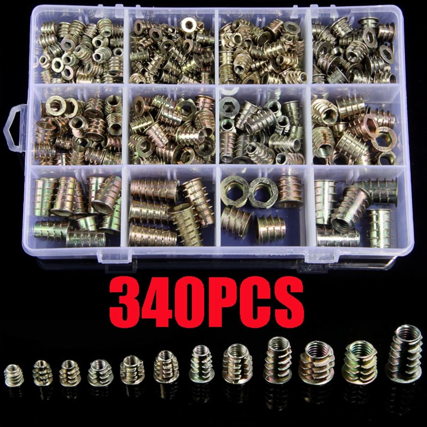 565/340/230/80PCS Assorted Flanged Hex Drive Head Furniture Nuts M4 M6 M8 M10 Zinc alloyl Thread for Wood Insert Nut(340PCS)