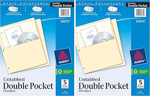 AVERY Divisores de doble bolsillo sin pestañas, juego de 5 divisores (3075) (paquete de 2)