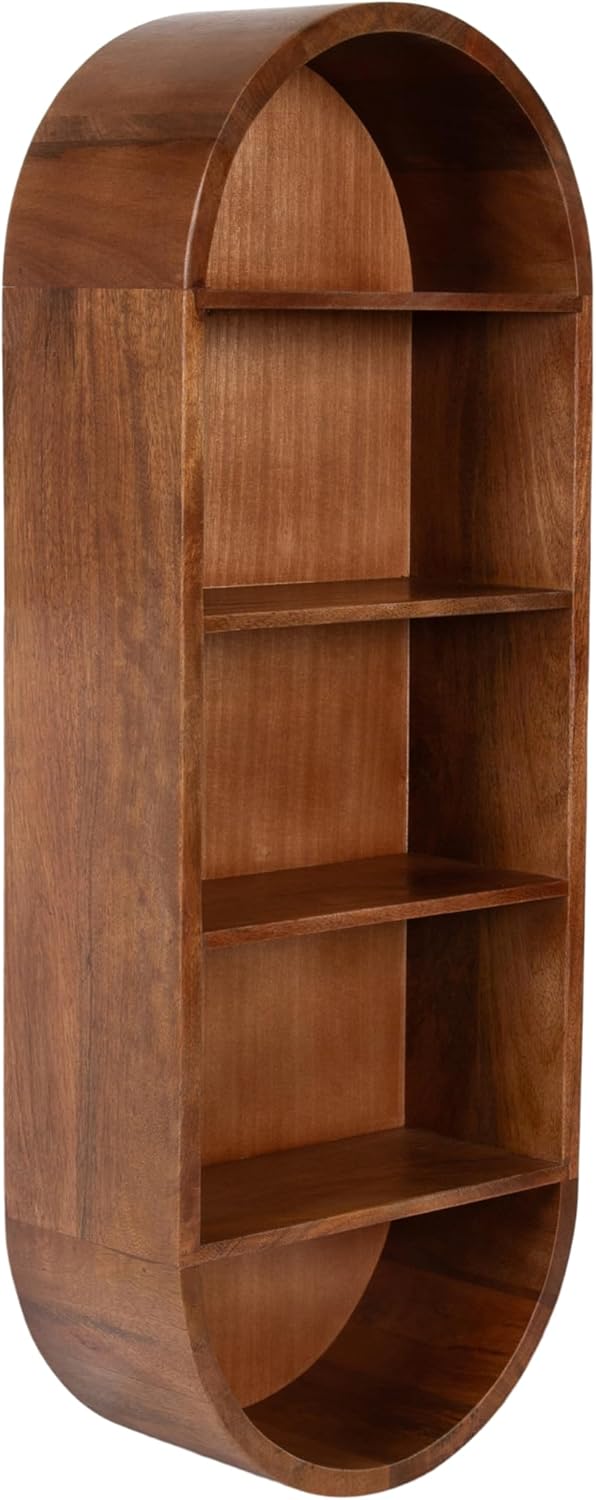 Kate and Laurel Hutton Modern Tall Capsule Wall Shelf, 13 x 33, Walnut Brown, Slim Round Oval Wall Shelves for Above Toilet Bathroom Storage or Cute Nursery Shelving
