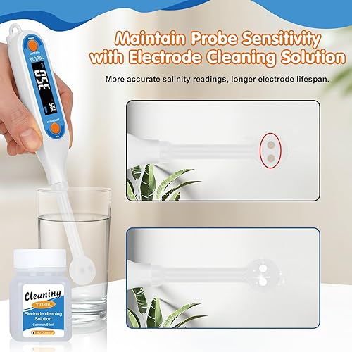 Vista 4 de YINMIK Medidor de sal Medidor de salinidad de alimentos, probador digital de sal para acuario, probador de salinidad de temperatura del hogar