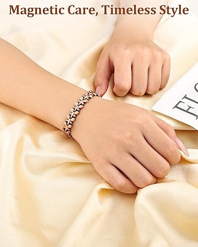 Vista 20 de BioMag Pulseras de cobre 99.99% para mujer, pulseras magnéticas con 3500 imanes de neodimio Gauss con herramienta de tamaño ajustable y caja