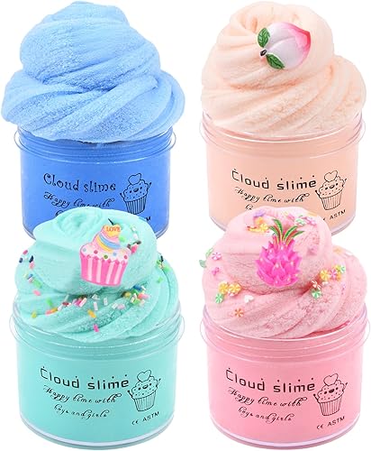 DAHIOQHAJ Paquete de 12 limos de nube, suave y no pegajoso, con 12 colores y bonitos dijes, juguete para aliviar el estrés para niñas y niños,