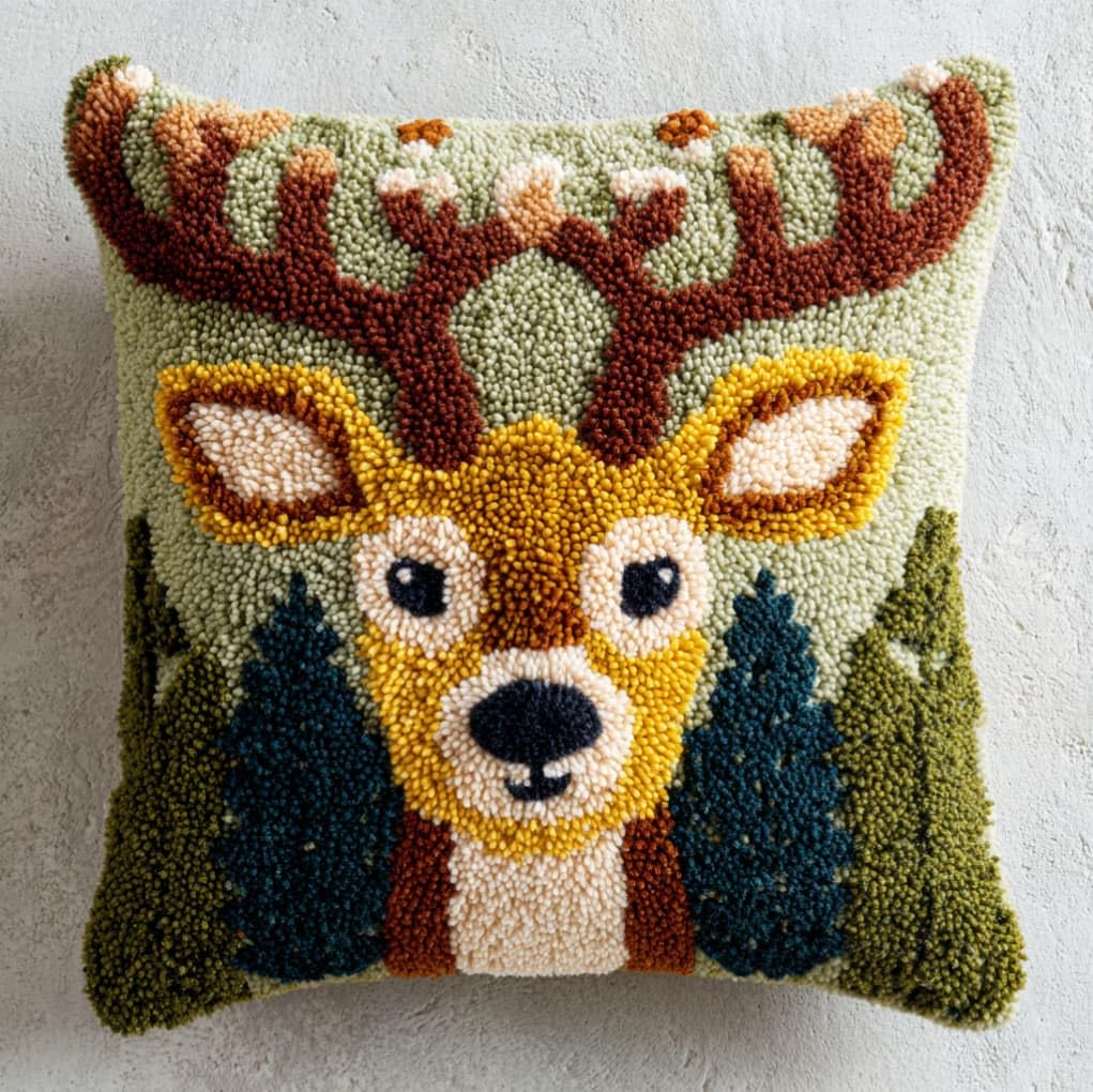 Axiangzik Animals Sika Deer Latch Hook Cushion Kit For Adults & Beginners,