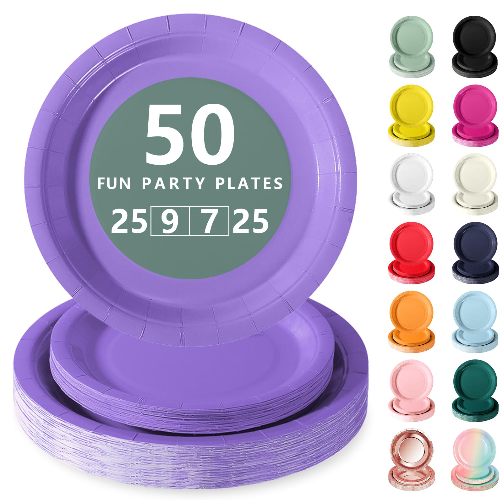 Nkaiso 50 Pcs Light Purple Disposable Party Paper Plates Set