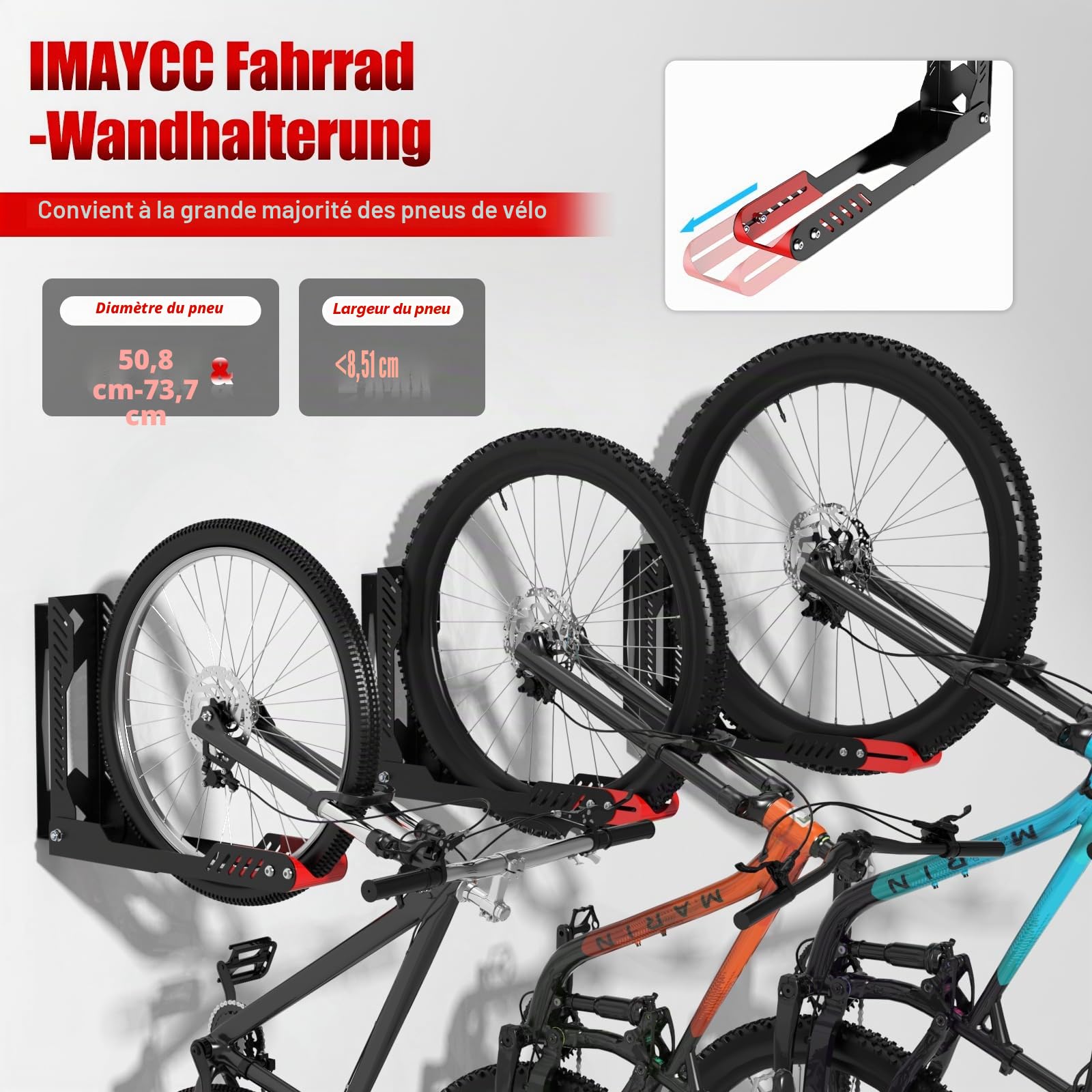 IMAYCC Support Velo Mural Pivotant, Porte Velo Mural Vertical Ajustable Et Pliable, Pas De Levage Nécessaire Accroche Velo Mural,Support à Vélos Peu Encombrant Pour Garage Vélo Léger/Vtt/Vélo De Route