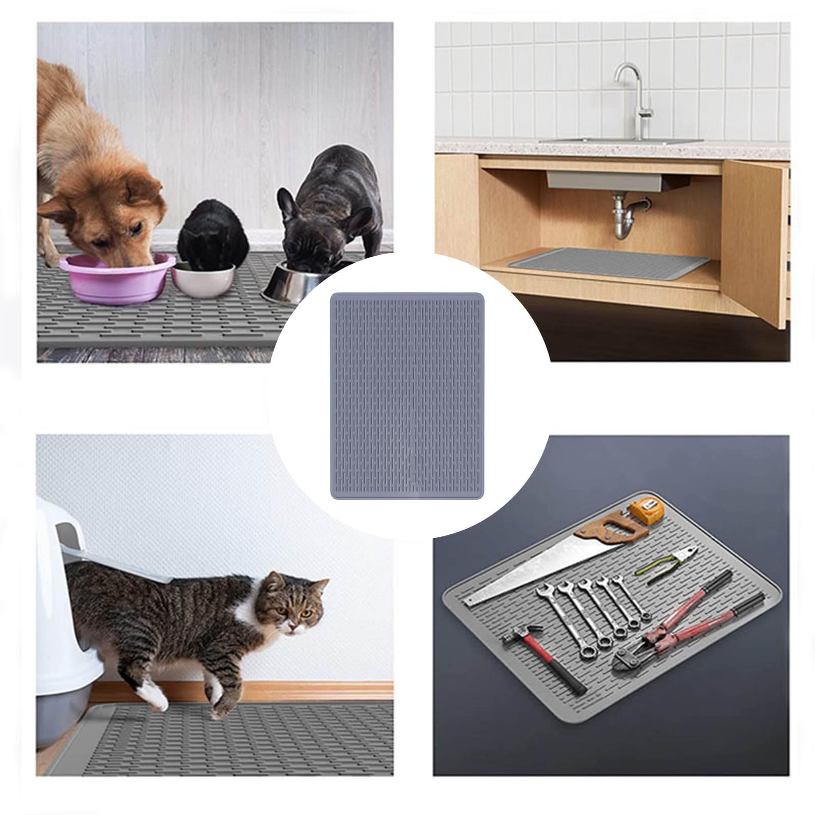Tovaglietta in silicone per animali domestici, ciotola per cibo e acqua, organizzazione rapida, design pieghevole, vassoio extra large per alimenti per animali domestici