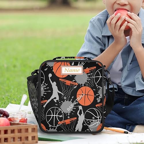 Miniatura 7 de Lonchera de baloncesto para niños, bolsa de almuerzo aislada para niñas y niños, bolsa de preparación de comidas congelable con correa para el