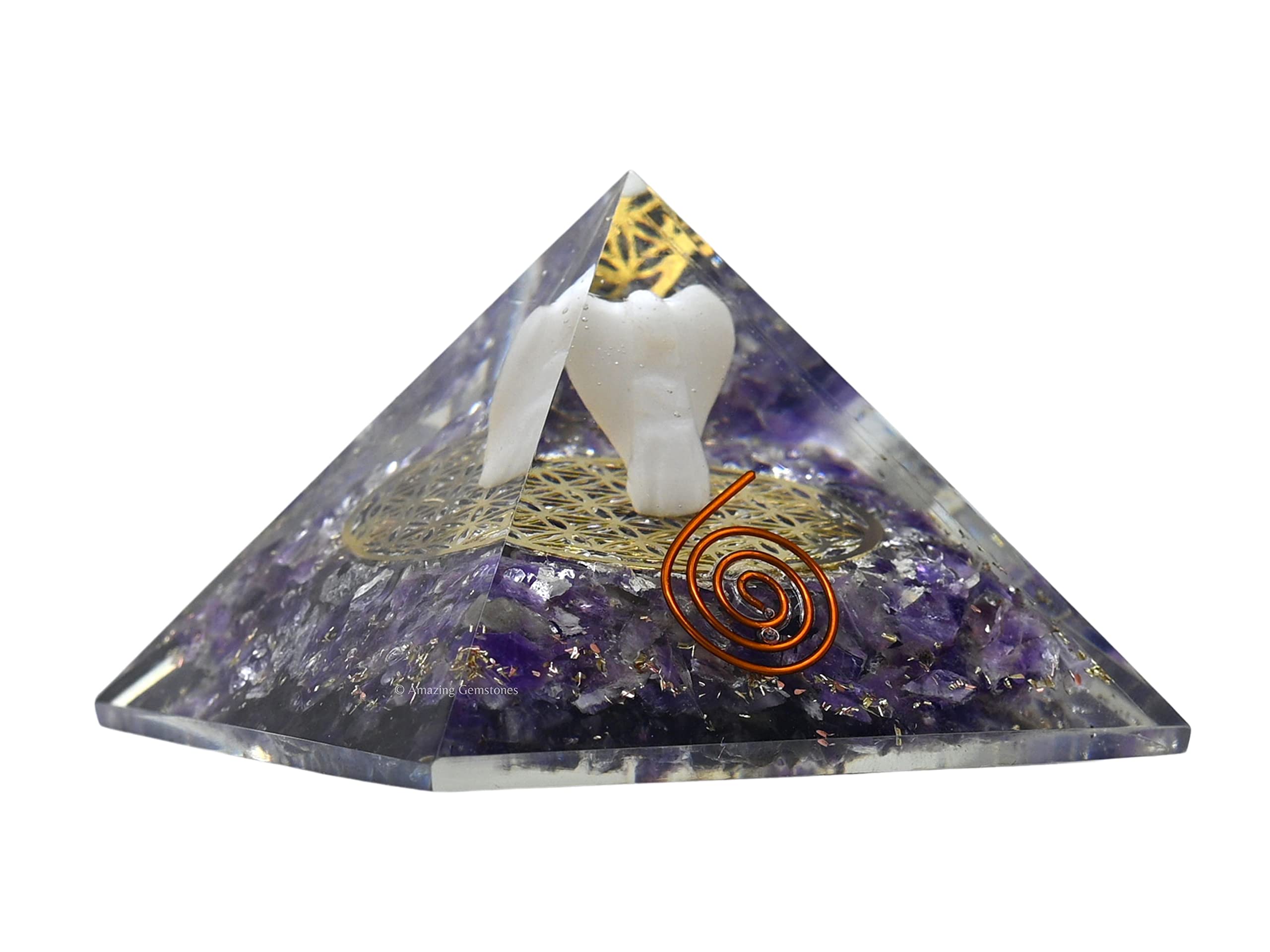 Amazing Gemstone Large Orgone Pyramid | Amethyst Pyramid Crystal | Guardian Angel Orgonite Pyramid | Organ Pyramids Positive Energy Healing