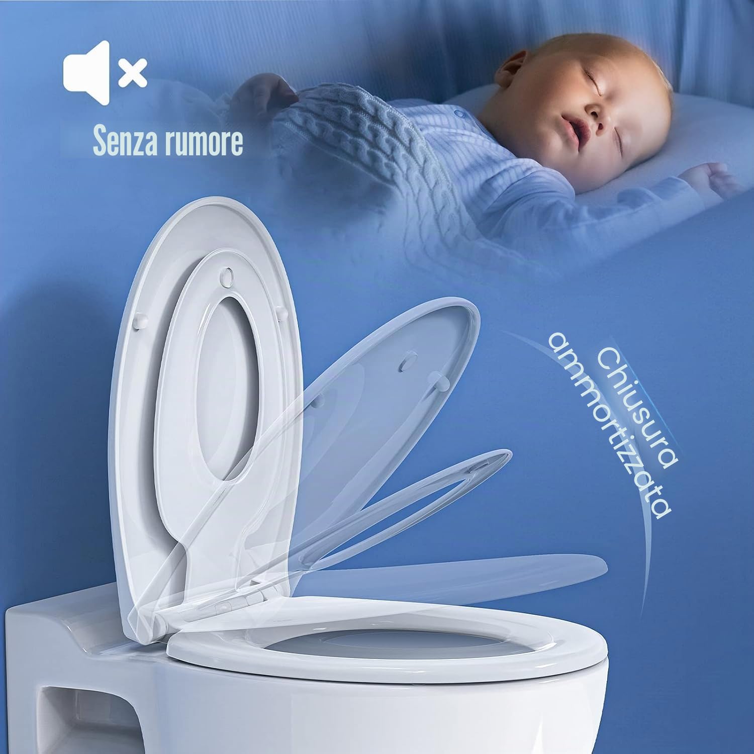 STOREMIC Copriwater con abbassamento automatico, coperchio WC magnetico, per bambini, funzione rilascio rapido, sedile regolabile, forma O, bianco