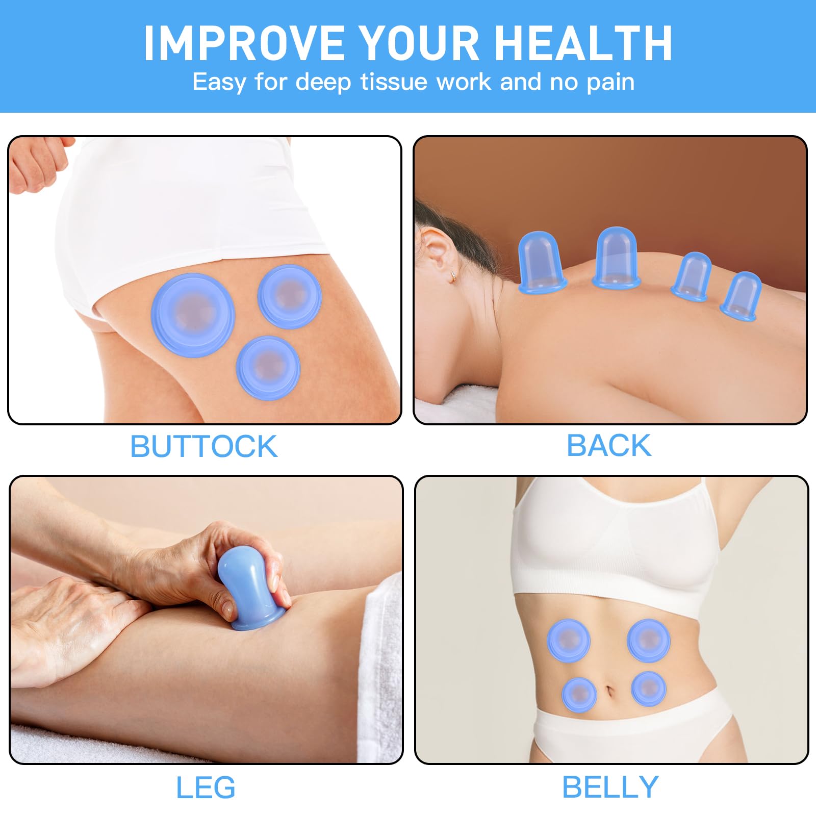Set di coppettazione in silicone – Kit di coppettazione per terapia di massaggio – Set per la rimozione della cellulite – Massaggiatore a tazza anticellulite, ventose per massaggio a vuoto