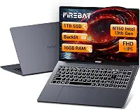 Laptop de 15,6 polegadas, teclado retroiluminado, SSD de 1 TB de 16 GB RAM, quad-core N150 3,6 GHz, webcam, notebook portátil IPS FHD para estudantes/faculdade/universidade/escola/negócios
