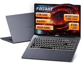 Laptop de 15,6 polegadas, teclado retroiluminado, SSD de 1 TB de 16 GB RAM, quad-core N150 3,6 GHz, webcam, notebook portátil IPS FHD para estudantes/faculdade/universidade/escola/negócios