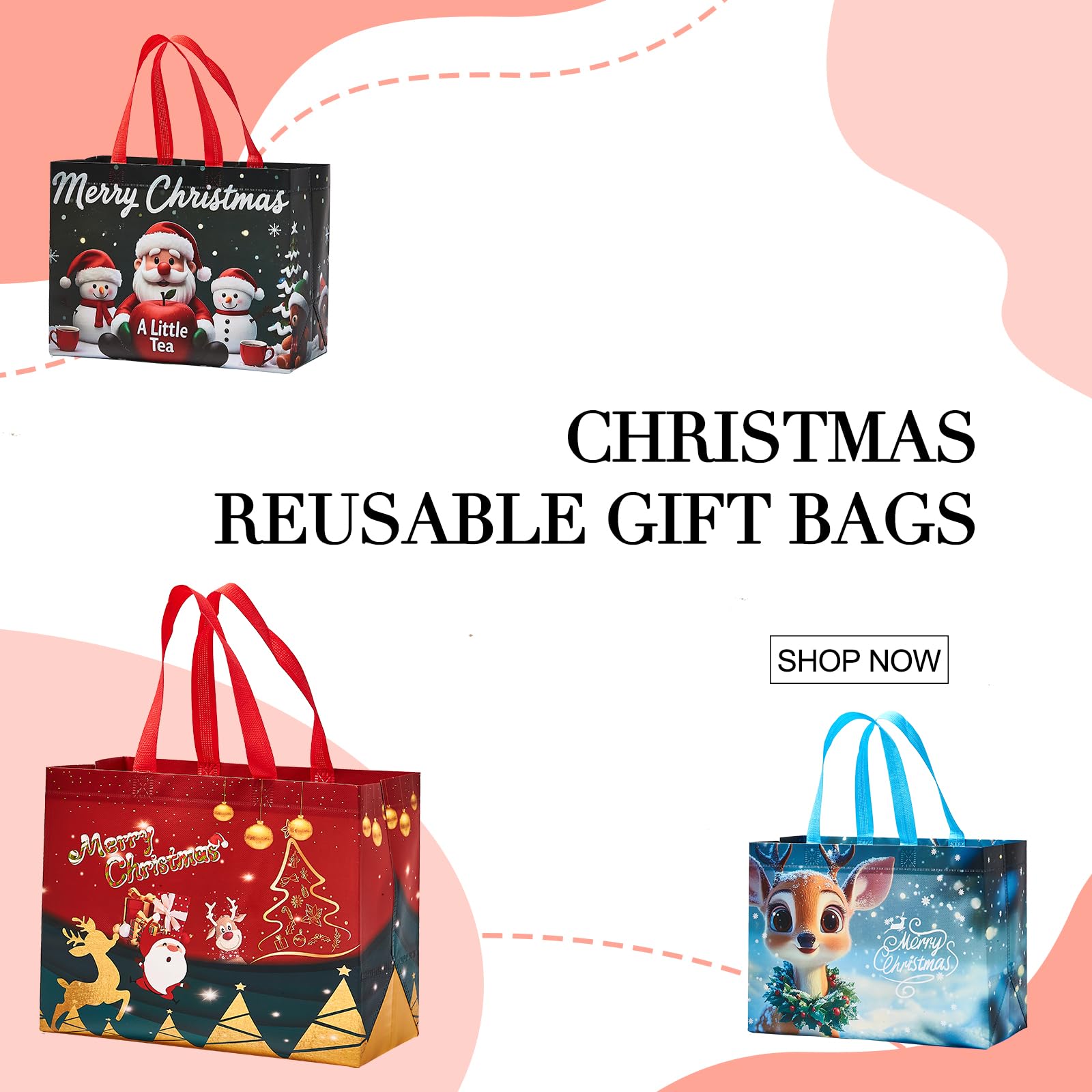sishunhang 8PCS Christmas Gift Bags, Large Non-Woven Tote Bags with Handle For Christmas Event Party Wrapping Shopping, Xmas Party Supplies 12.8"*6.7"*9.8"