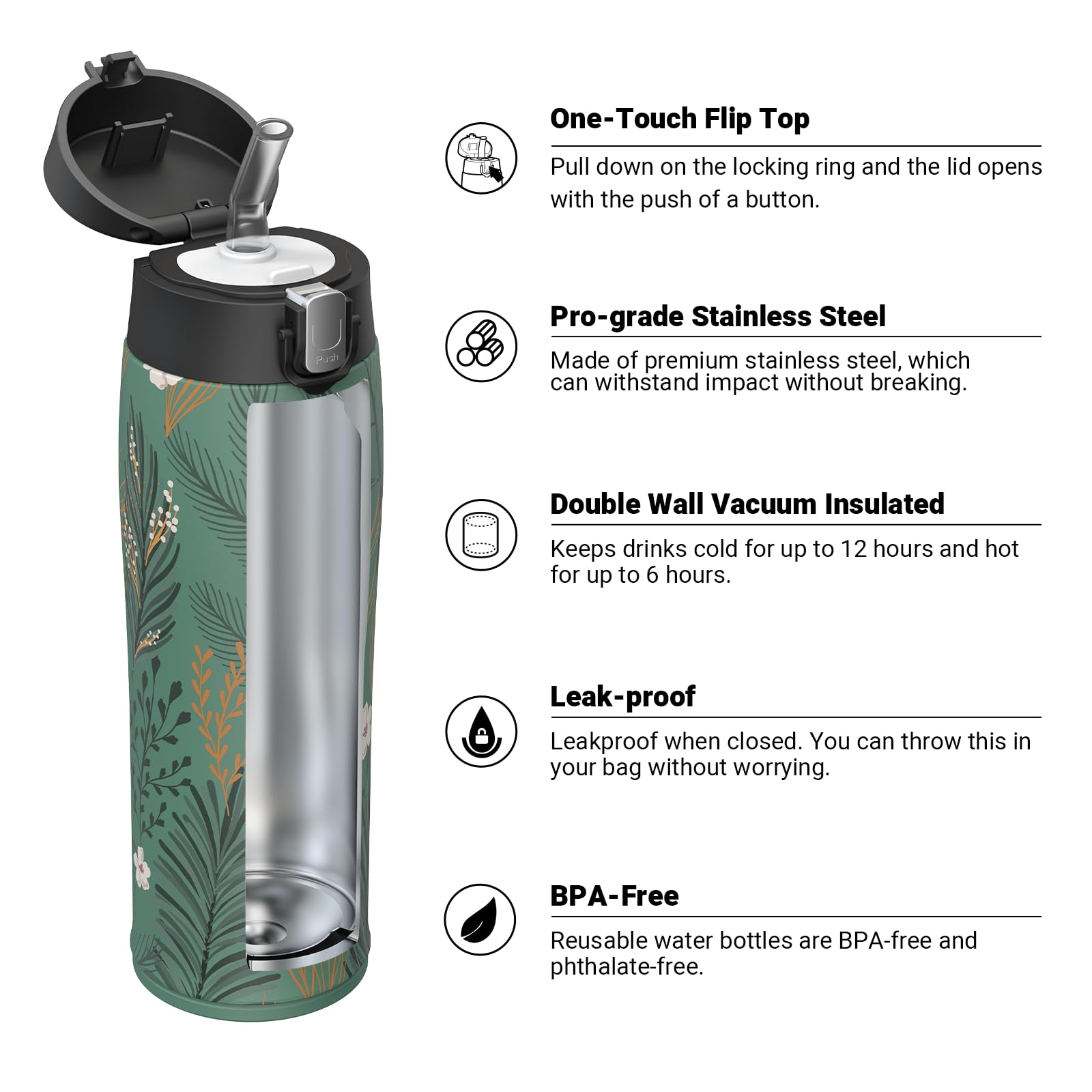 Super Sparrow Borraccia Termica Cannuccia, Borraccia in Acciaio Inox - 350ml, 500ml, 750ml - Senza BPA Tazza Borracce Termiche, Bottiglia Termica per Bambini, Scuola, Sportiva