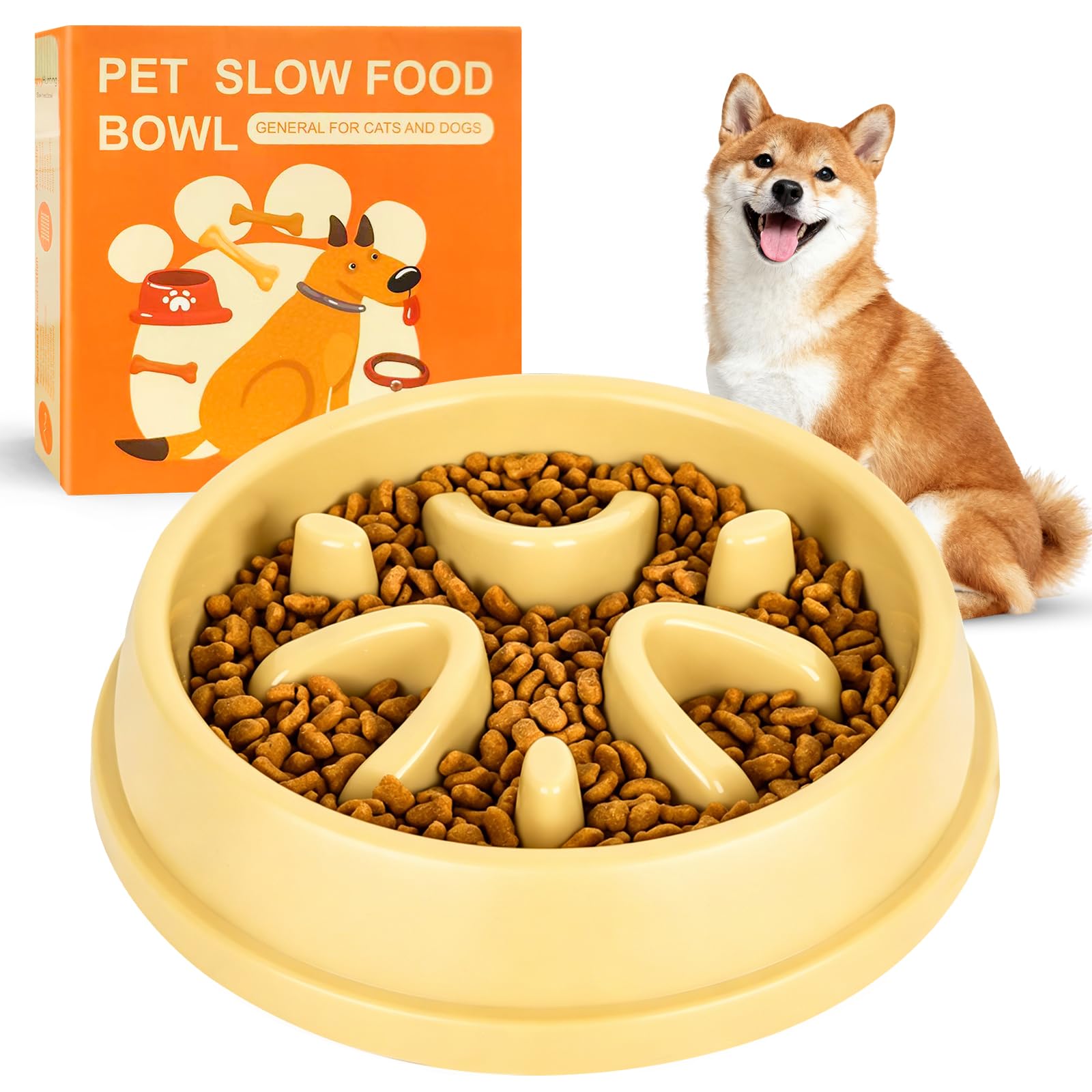 elzle Slow Feeder Dog Bowl, Anti Choke Slow Eat Dog Bowl, Anti Bloat Pet Promotes A Healthy Diet and Slow Down Eating Bowl for All Pets, Yello